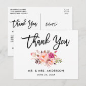 Carte Postale Remerciement floral rose de mariage en écriture Br (Devant / Derrière)