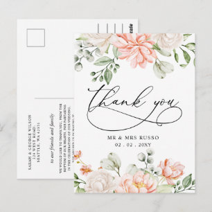 Carte Postale Remerciement floral rose pâle botanique élégant