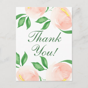 Carte Postale Remerciement Floral Rose Pêche Chic