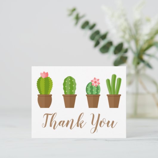 Carte Postale Remerciement Illustration de Cactus Vert et Rose M (Debout devant)
