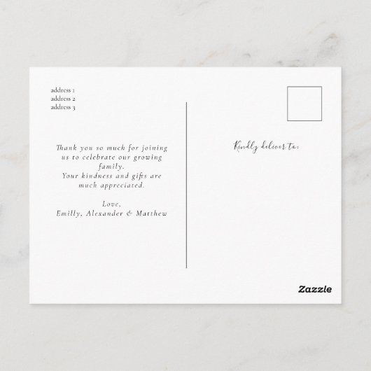 Carte Postale Remerciement Luxueux Élégant Collage Photo Bébé (Dos)