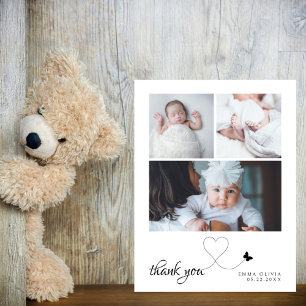 Carte Postale Remerciement Minimaliste 3 Photos Élégant pour Bab
