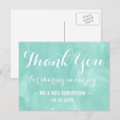 Carte Postale Remerciement moderne aquarelle vert aqua (Devant / Derrière)