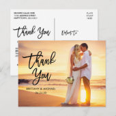 Carte Postale Remerciement Moderne Écriture Pinceau Noir Mariage (Devant / Derrière)