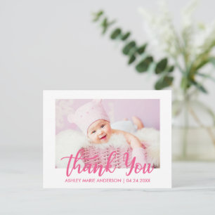 Carte Postale Remerciement Moderne pour Nouveau-Né Rose Chaud