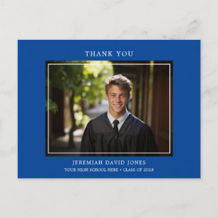 Carte Postale Remerciement Moderne Simple Photo Bleu Foncé Diplô