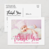 Carte Postale Remerciement Naissance Moderne Rose Chaud (Devant / Derrière)