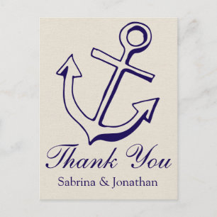 Carte Postale Remerciement Naution de l'Ancre Bleu Marine Brun M
