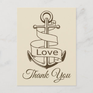 Carte Postale Remerciement nautique Tan Brun Ancre de bateau Mar