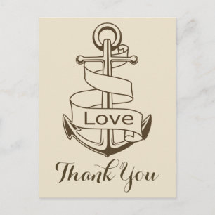 Carte Postale Remerciement nautique Tan Brun Ancre de bateau Mar