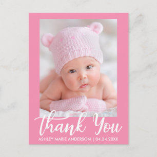 Carte Postale Remerciement Nouveau-Né Rose