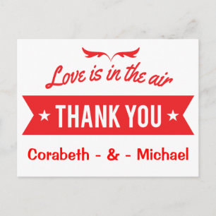 Carte Postale Remerciement Personnalisé Mariage Amour Rouge Et B