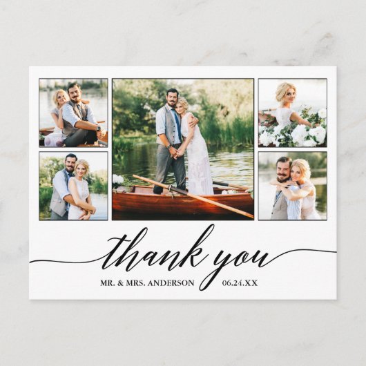 Carte Postale Remerciement photo de mariage de calligraphie mode (Devant)