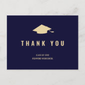 Carte Postale Remerciement photo or moderne bleu navy et or (Devant)