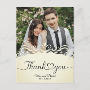 Carte Postale Remerciement plat de mariage à cœur d'amour de scr