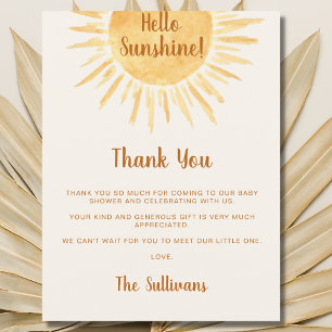 Carte Postale Remerciement pour Baby Shower Boho Hello Sunshine