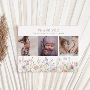 Carte Postale Remerciement pour Baby Shower Champ de Fleurs Sauv