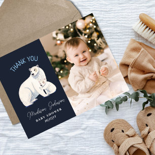 Carte Postale Remerciement pour Baby Shower d'hiver d'ours polai