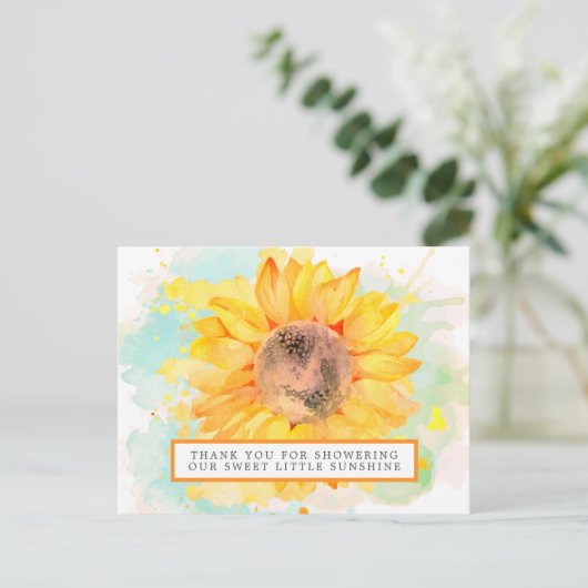 Carte Postale Remerciement pour Baby Shower Tournesol Aquarelle (Debout devant)