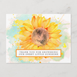 Carte Postale Remerciement pour Baby Shower Tournesol Aquarelle