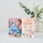 Carte Postale Remerciement pour baptême photo rose et or (Debout devant)