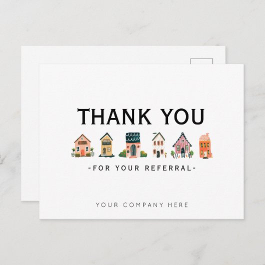 Carte Postale Remerciement pour le marketing immobilier de recom (Devant / Derrière)