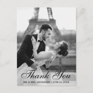 Carte Postale Remerciement pour photo de mariage élégant et mode