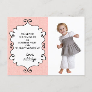 Carte Postale Remerciement pour un anniversaire rose et blanc