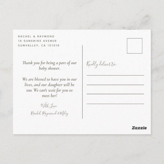 Carte Postale Remerciement pour une Baby Shower Arc-en-ciel Rose (Dos)