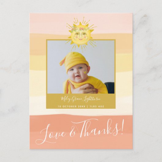 Carte Postale Remerciement pour une Baby Shower Arc-en-ciel Rose (Devant)