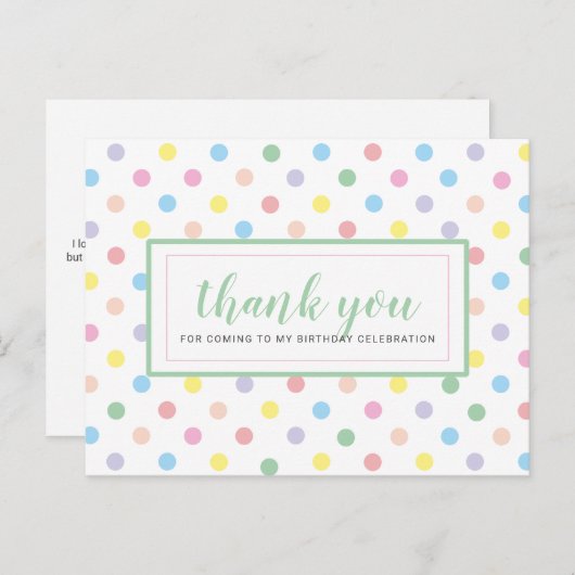 Carte Postale Remerciement pour une fête d'anniversaire à pois p (Devant / Derrière)