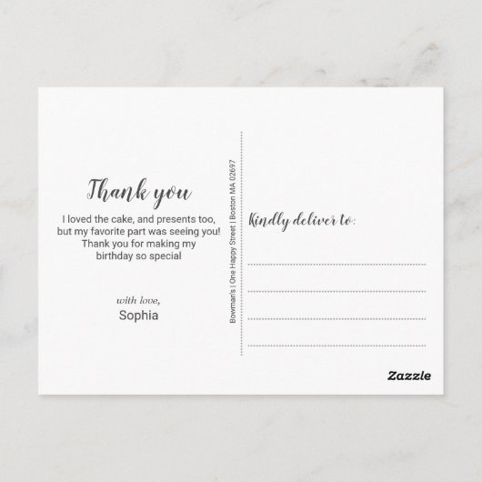 Carte Postale Remerciement pour une fête d'anniversaire à pois p (Dos)