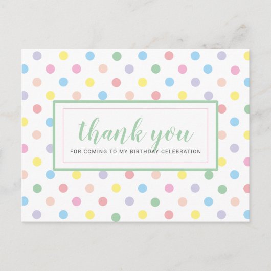 Carte Postale Remerciement pour une fête d'anniversaire à pois p (Devant)