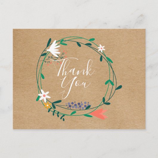 Carte Postale Remerciement pour une simple couronne florale rust (Devant)