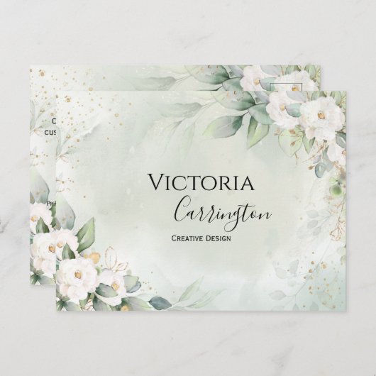 Carte Postale Remerciement professionnel élégant floral or vert (Devant / Derrière)