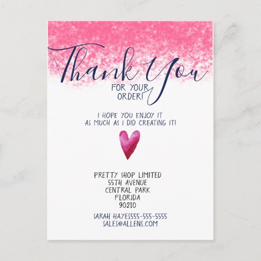 Carte Postale Remerciement rose pour votre commande Insérer l'en (Devant)