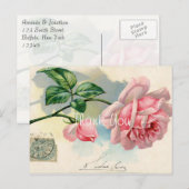 Carte Postale Remerciement Rose Rose Vintage (Devant / Derrière)