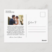Carte Postale Remerciement simple photo de mariage script (Dos)