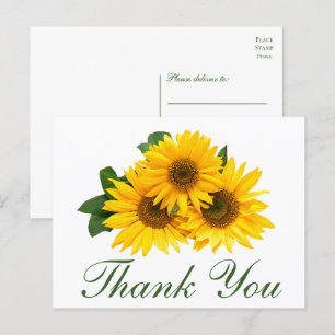 Carte Postale Remerciement Tournesol Élégant Mariage Floral Jaun