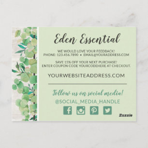 Carte Postale Remerciements Botanique Verdure Eucalyptus & Bois