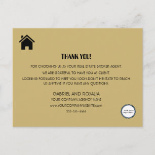Carte Postale Remerciements commerciaux Modern Realtor Or pâle