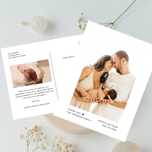 Carte Postale Remerciements de Baby Shower Typographie Minimalis