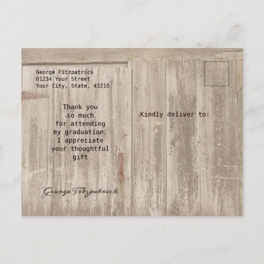 Carte Postale Remerciements de fin d'études au lycée en bois rus (Dos)