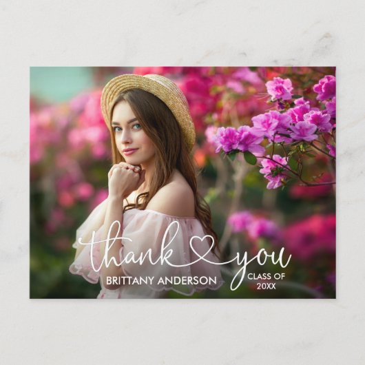 Carte Postale Remerciements de fin d'études en calligraphie mode (Devant)