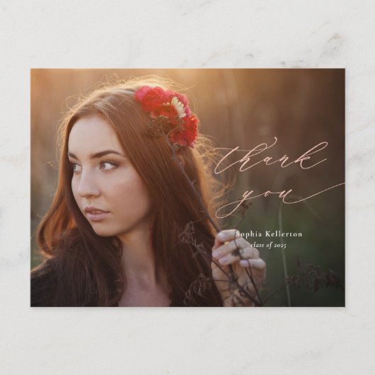 Carte Postale Remerciements de fin d'études en écriture Rose Gol (Devant)