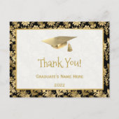 Carte Postale Remerciements de fin d'études Floral Noir Or Éléga (Devant)