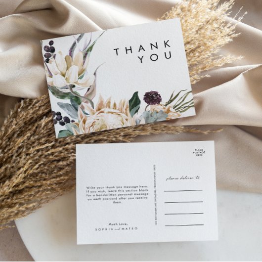 Carte Postale Remerciements de mariage à fleurs blanches