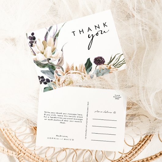 Carte Postale Remerciements de mariage à fleurs blanches