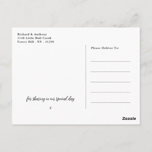 Carte Postale Remerciements de mariage à la plage d'océan avec p (Dos)