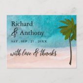 Carte Postale Remerciements de mariage à la plage d'océan avec p (Devant)